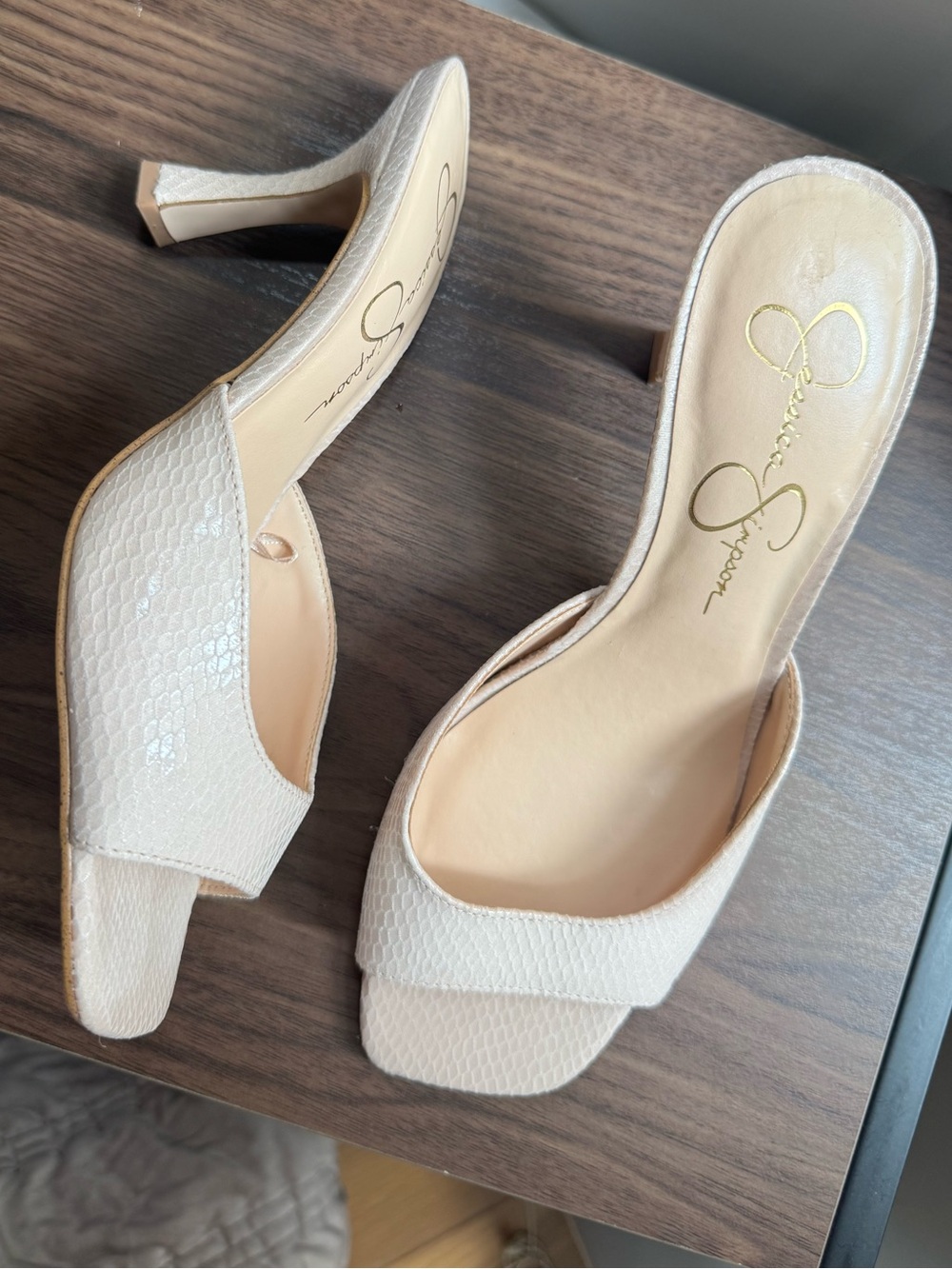 Jessica Simpson Cream Textured Slide Sandal with Kitten Heel - Picture 6 of 11